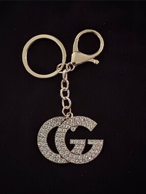 Fashion Crystal Double-G Keychain Bag Charm - Gold